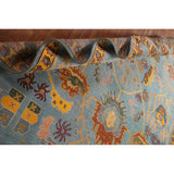 Light Blue Oushak Area Rug Hand-Knotted Oriental Wool Carpet - 8'10" x 11'10"