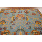 Light Blue Oushak Area Rug Hand-Knotted Oriental Wool Carpet - 8'10" x 11'10"