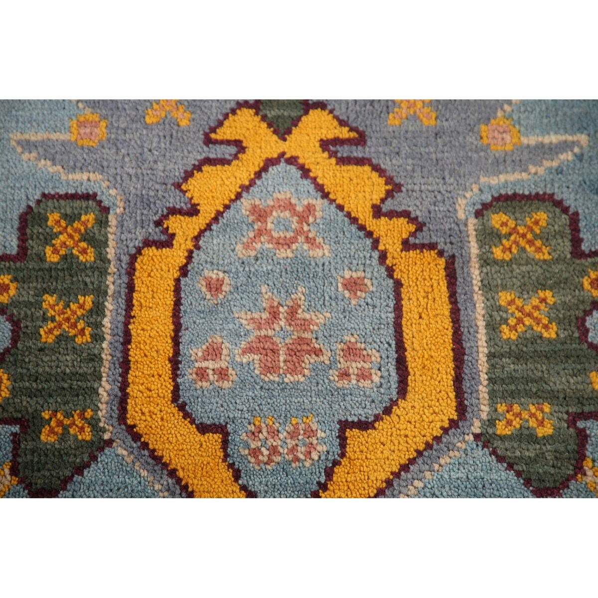 Light Blue Oushak Area Rug Hand-Knotted Oriental Wool Carpet - 8'10" x 11'10"