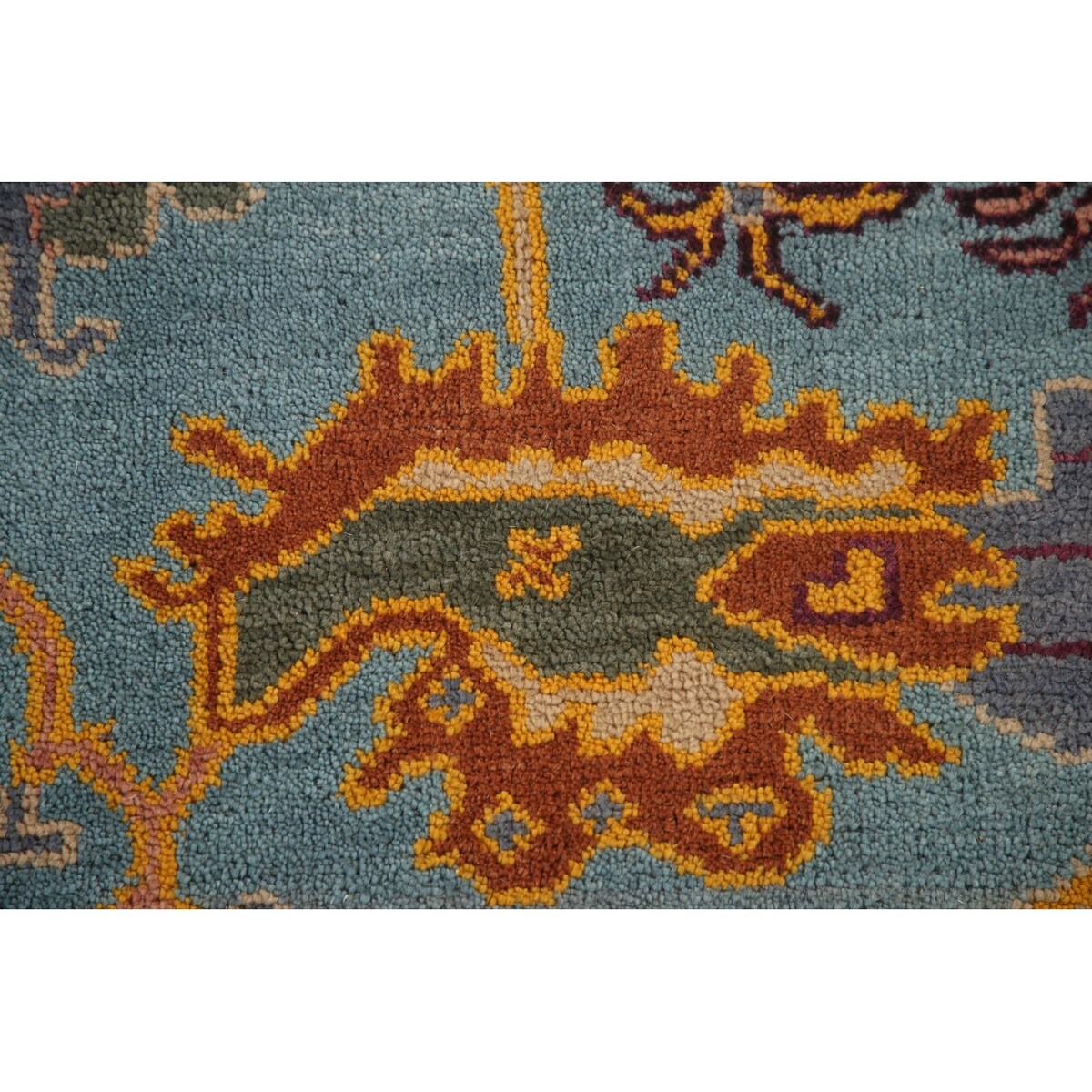 Light Blue Oushak Area Rug Hand-Knotted Oriental Wool Carpet - 8'10" x 11'10"
