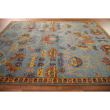 Light Blue Oushak Area Rug Hand-Knotted Oriental Wool Carpet - 8'10" x 11'10"