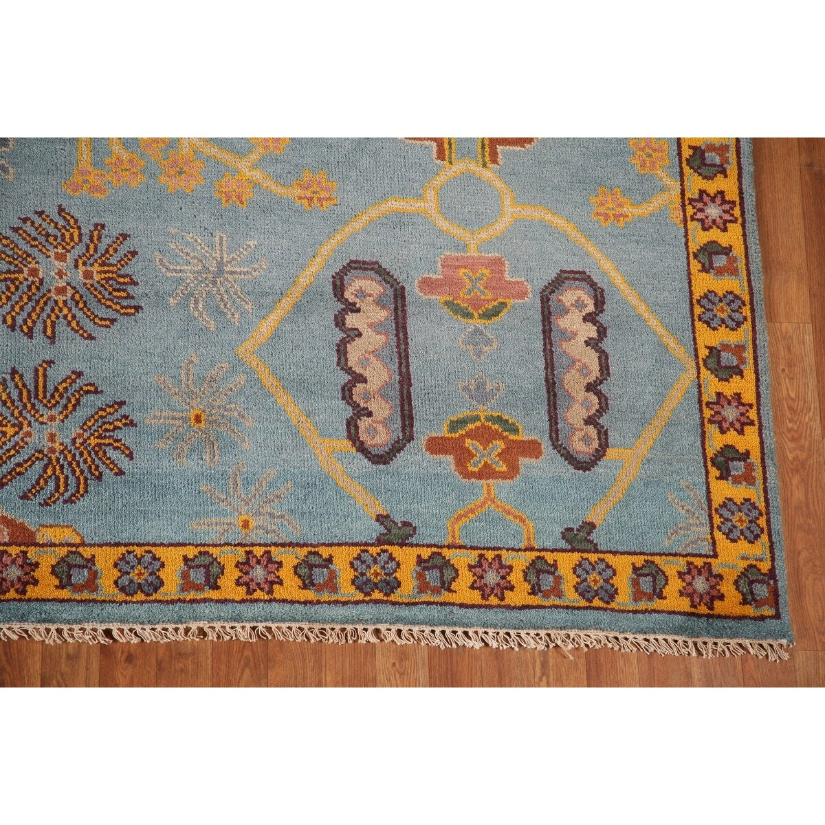 Light Blue Oushak Area Rug Hand-Knotted Oriental Wool Carpet - 8'10" x 11'10"