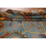 Light Blue Oushak Area Rug Hand-Knotted Oriental Wool Carpet - 8'10" x 11'10"
