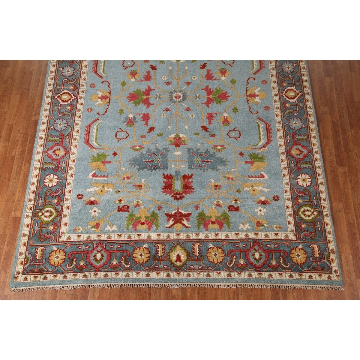 Light Blue Oushak Area Rug Handmade Oriental Wool Carpet - 8'9"x 12'0"