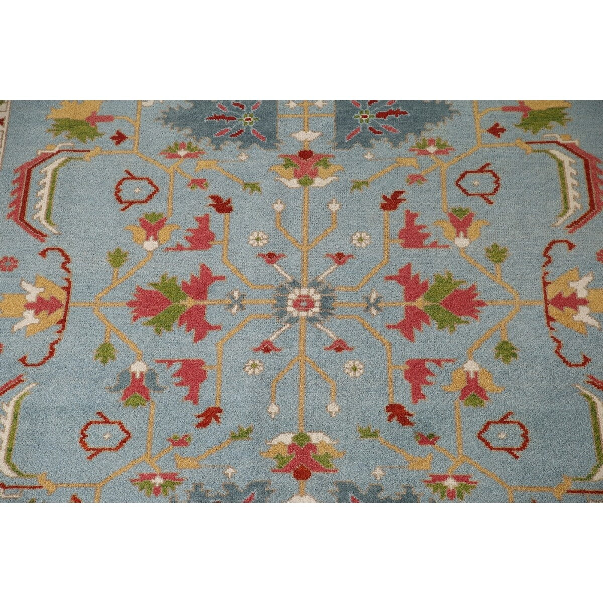 Light Blue Oushak Area Rug Handmade Oriental Wool Carpet - 8'9"x 12'0"