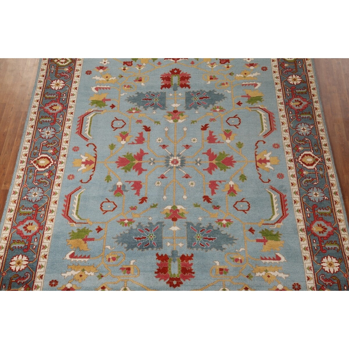 Light Blue Oushak Area Rug Handmade Oriental Wool Carpet - 8'9"x 12'0"