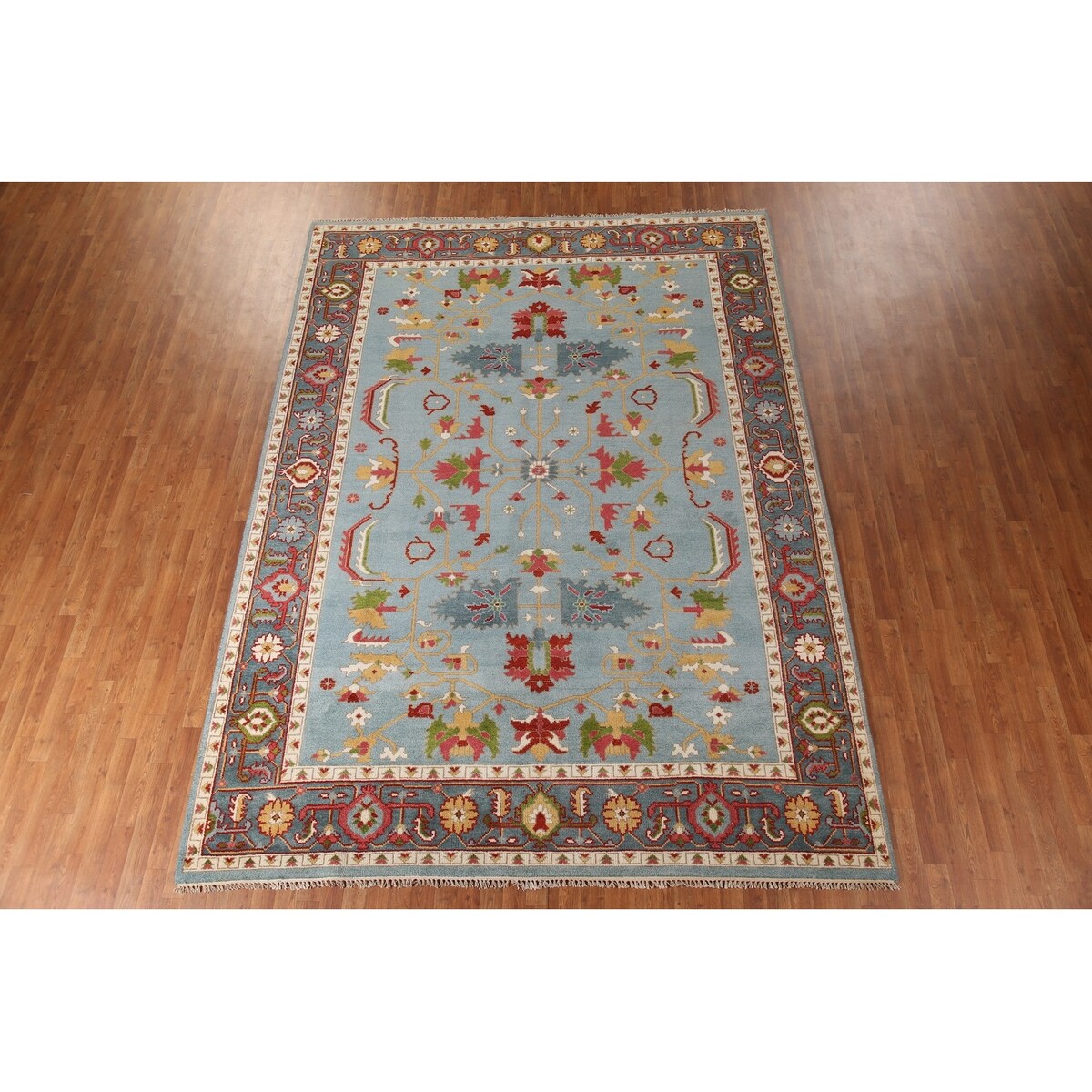 Light Blue Oushak Area Rug Handmade Oriental Wool Carpet - 8'9"x 12'0"