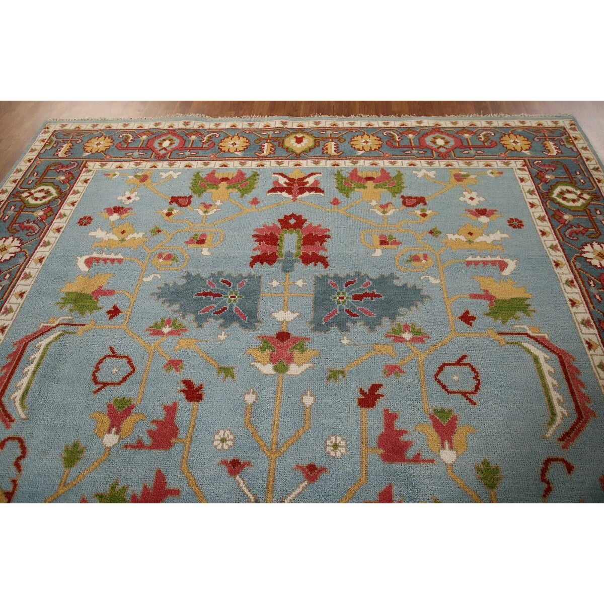 Light Blue Oushak Area Rug Handmade Oriental Wool Carpet - 8'9"x 12'0"