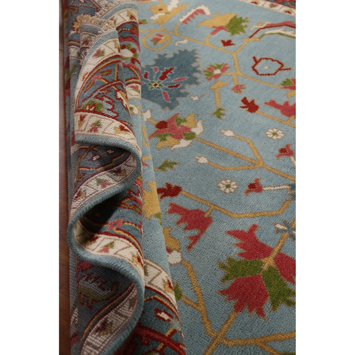 Light Blue Oushak Area Rug Handmade Oriental Wool Carpet - 8'9"x 12'0"
