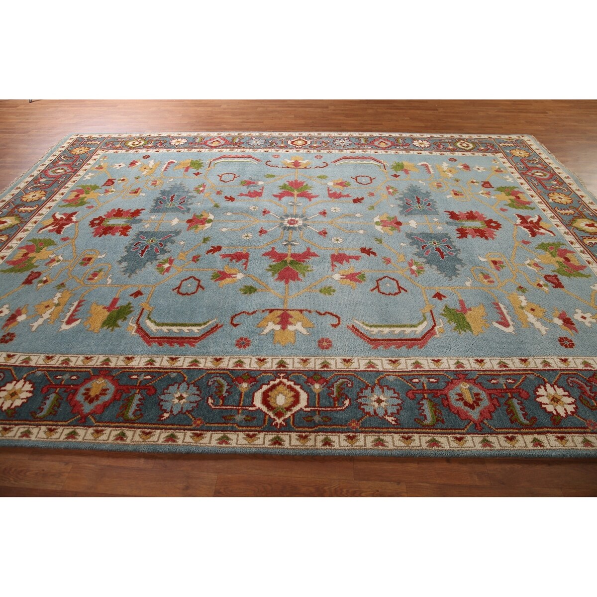 Light Blue Oushak Area Rug Handmade Oriental Wool Carpet - 8'9"x 12'0"