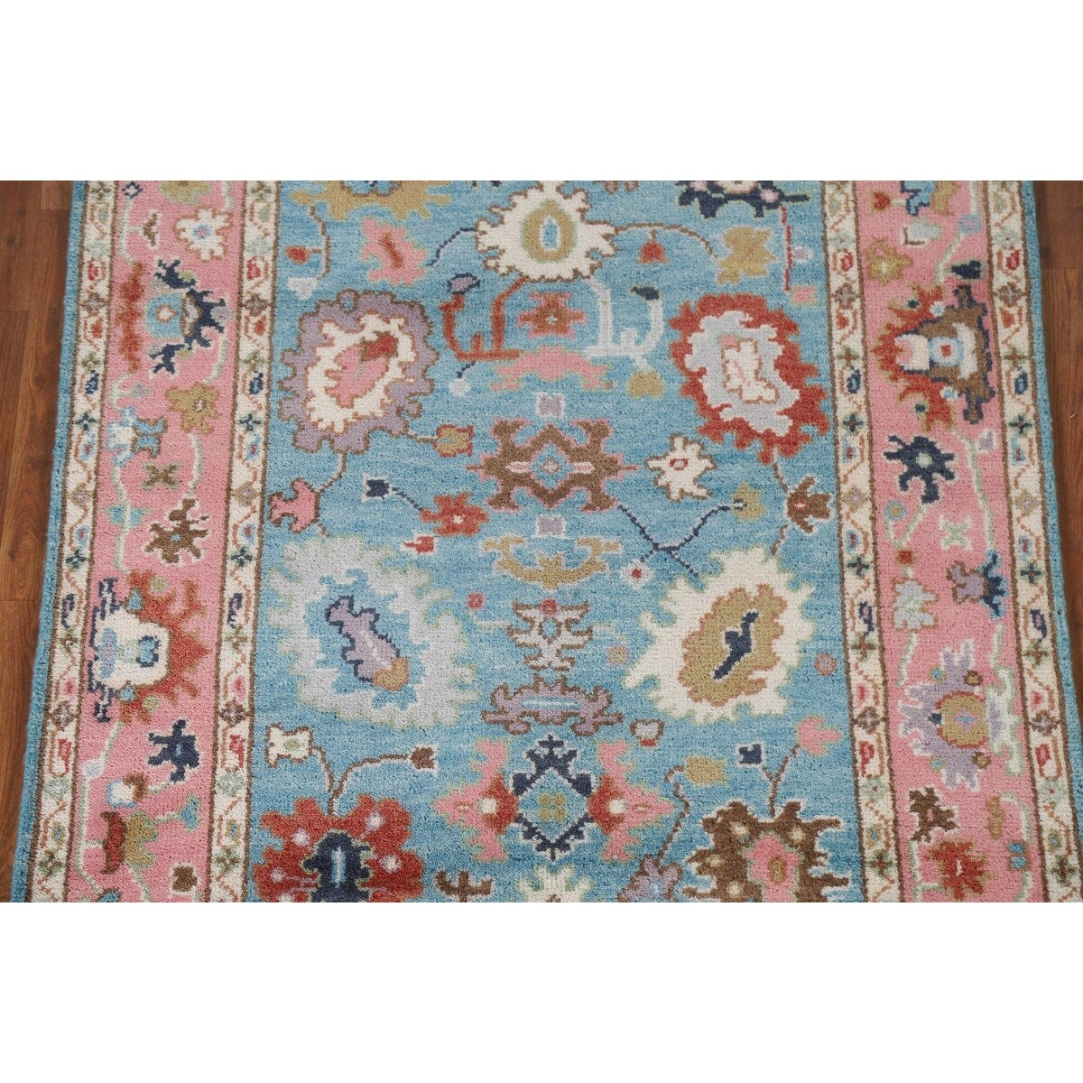 Light Blue Oushak Indian Rug Hand-Knotted Wool Carpet - 3'11"x 5'10"