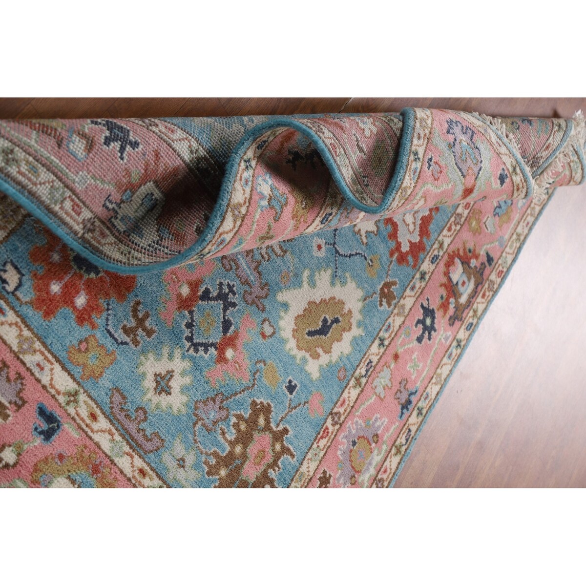 Light Blue Oushak Indian Rug Hand-Knotted Wool Carpet - 3'11"x 5'10"