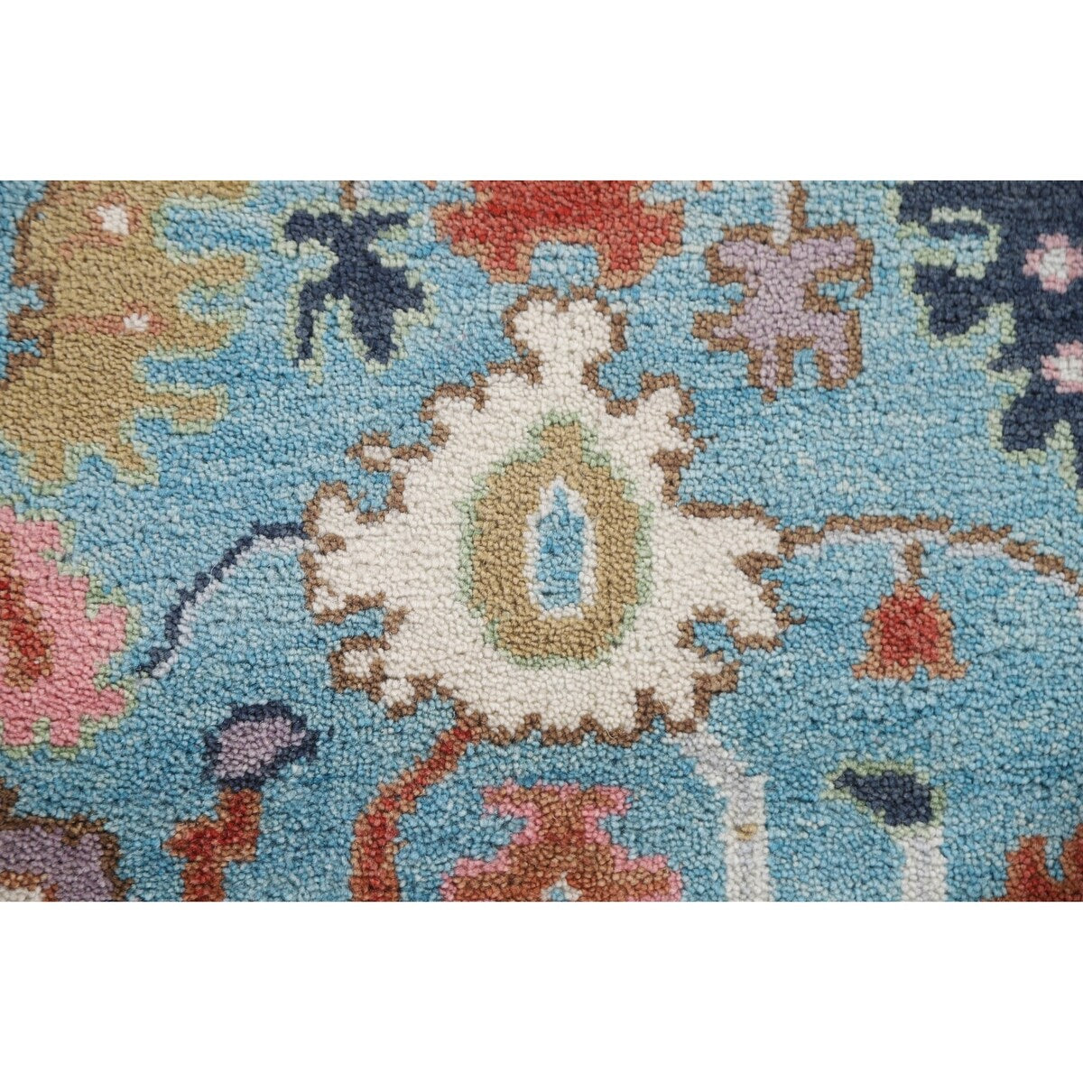 Light Blue Oushak Indian Rug Hand-Knotted Wool Carpet - 3'11"x 5'10"
