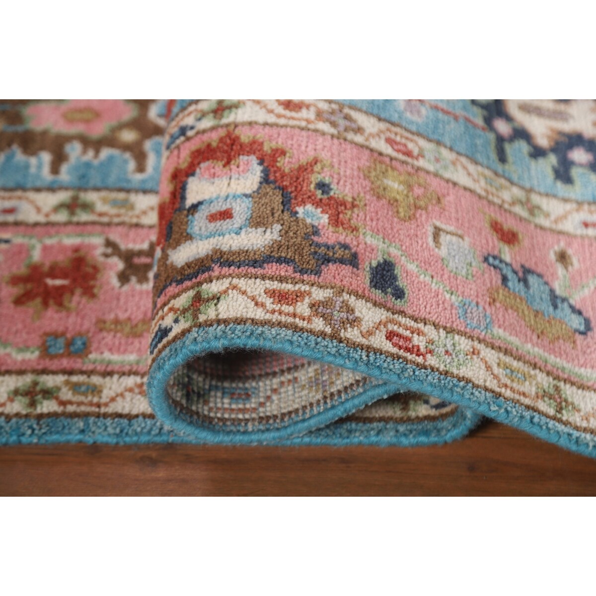Light Blue Oushak Indian Rug Hand-Knotted Wool Carpet - 3'11"x 5'10"
