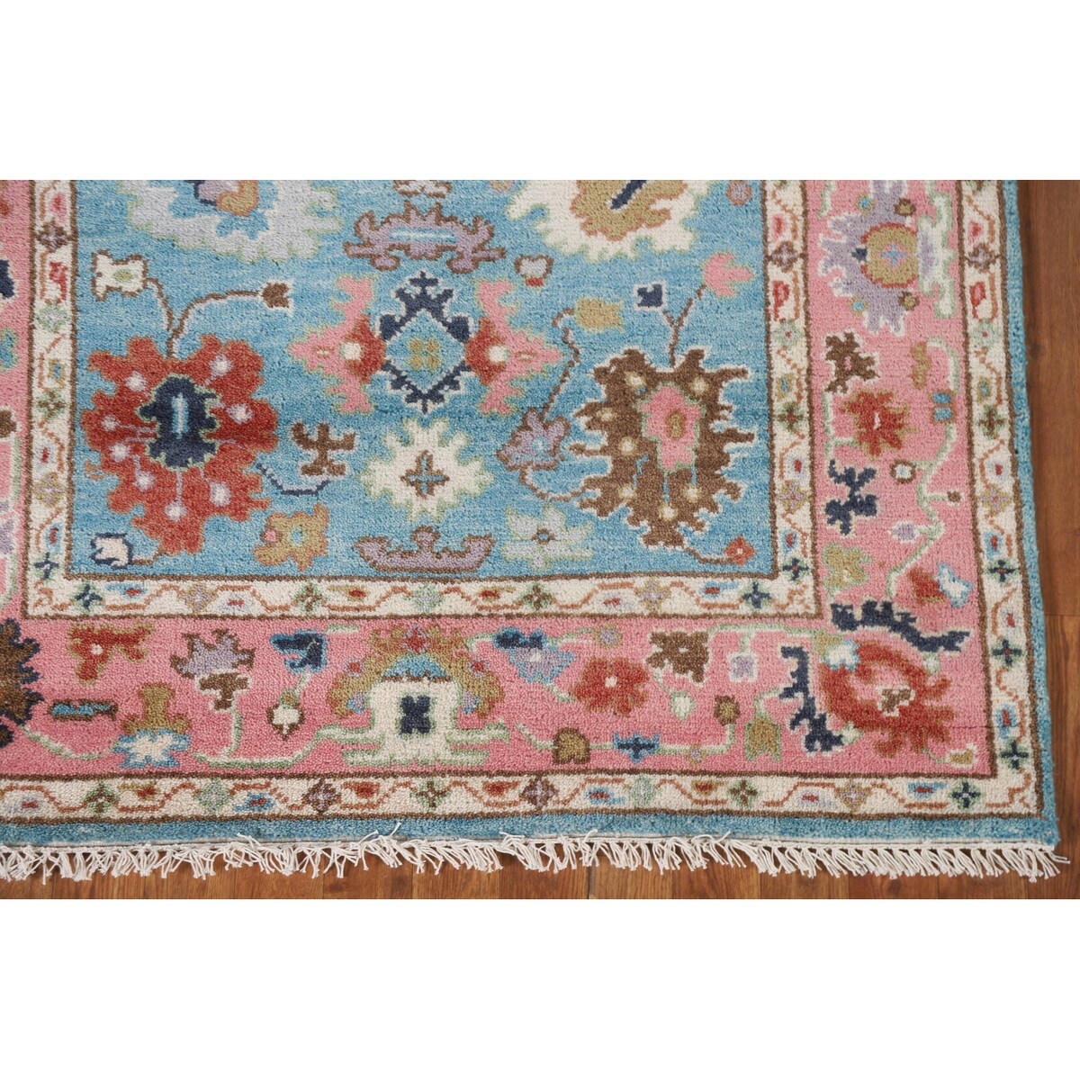 Light Blue Oushak Indian Rug Hand-Knotted Wool Carpet - 3'11"x 5'10"
