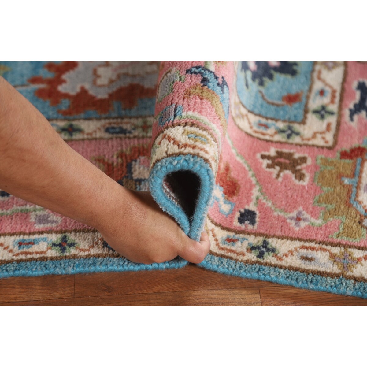 Light Blue Oushak Indian Rug Hand-Knotted Wool Carpet - 3'11"x 5'10"