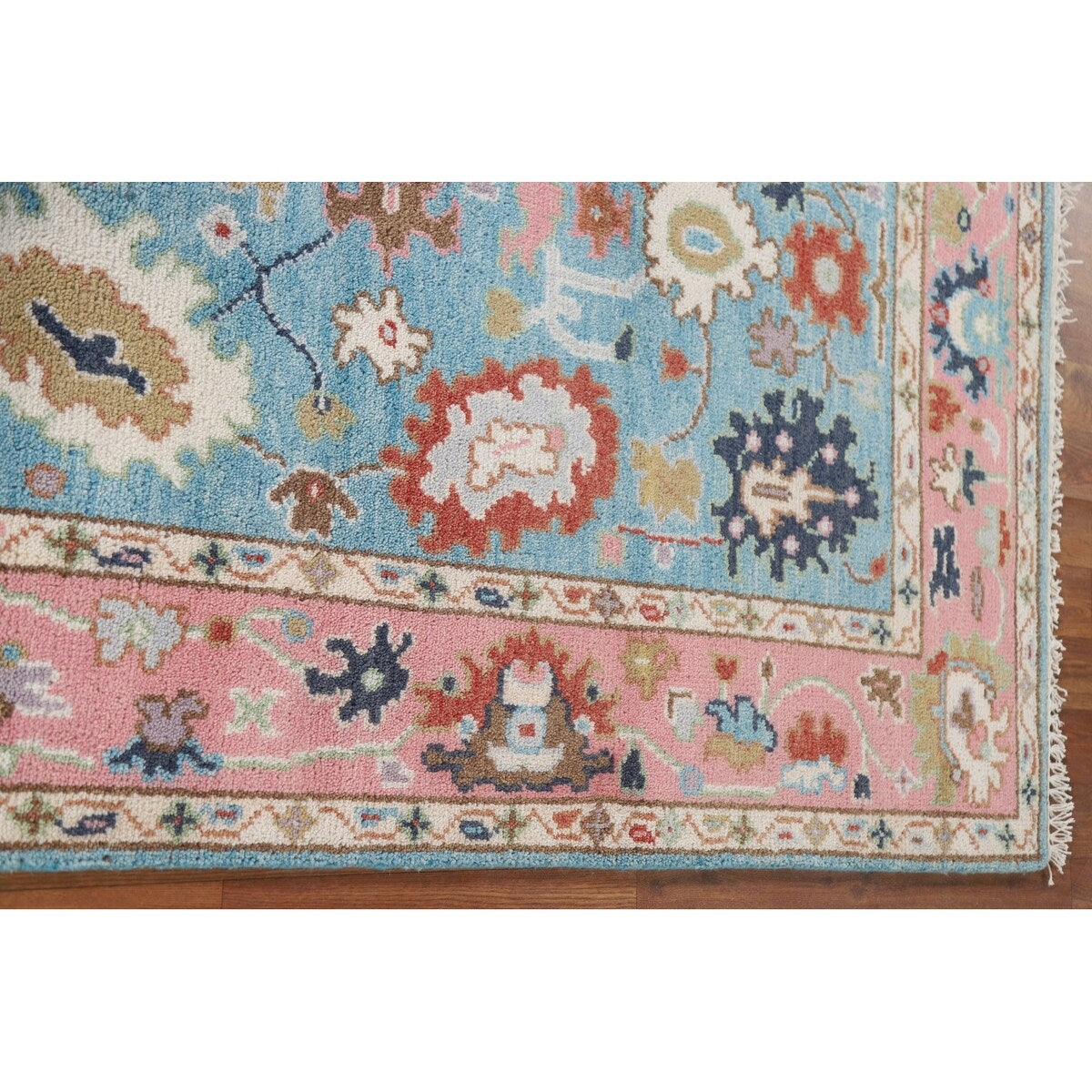 Light Blue Oushak Indian Rug Hand-Knotted Wool Carpet - 3'11"x 5'10"