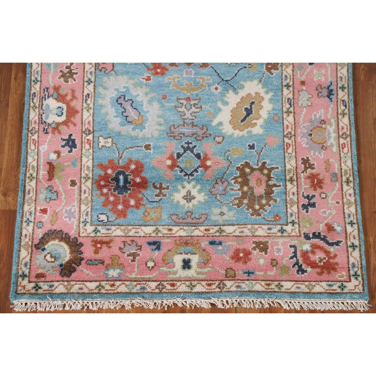 Light Blue Oushak Indian Rug Hand-Knotted Wool Carpet - 3'11"x 5'10"