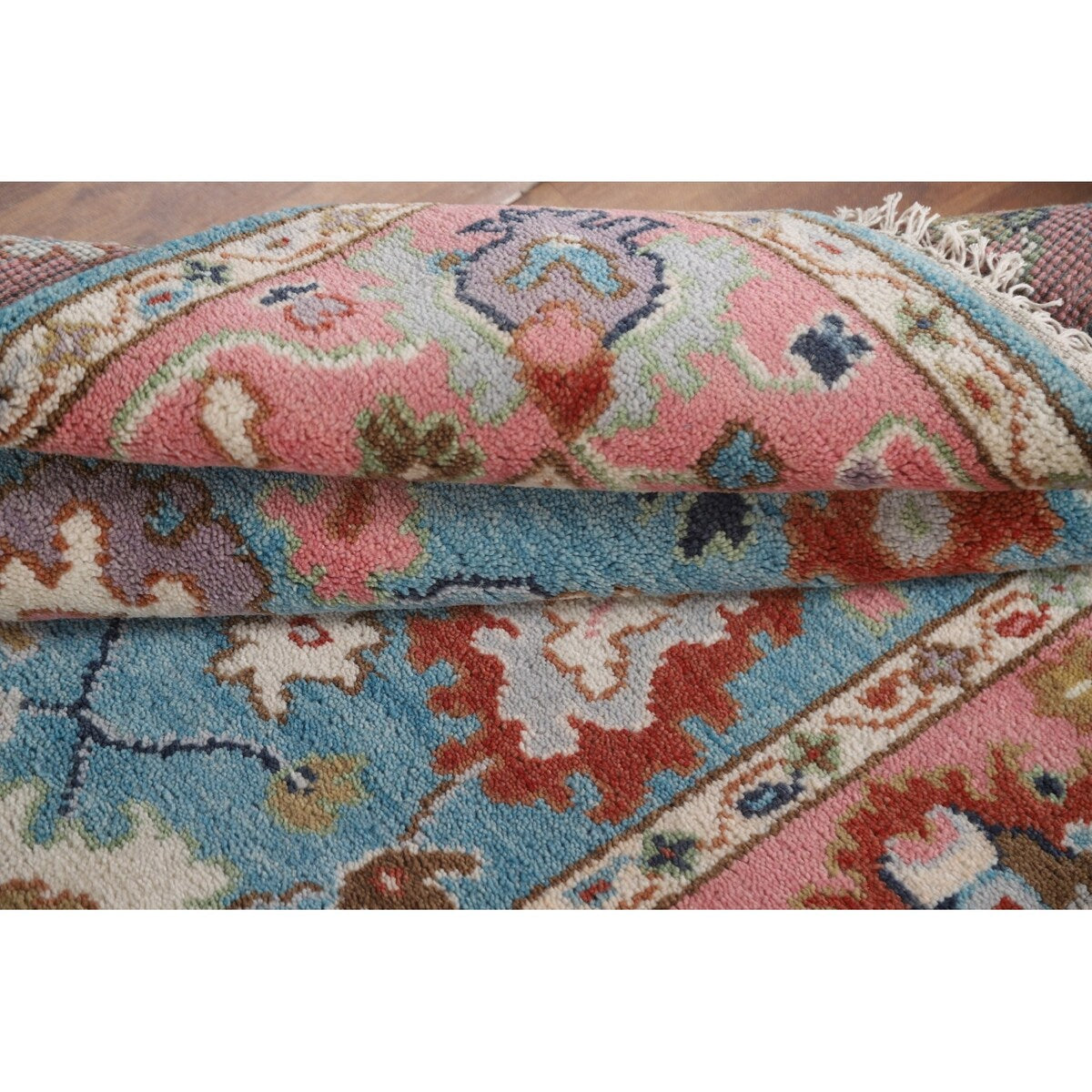 Light Blue Oushak Indian Rug Hand-Knotted Wool Carpet - 3'11"x 5'10"