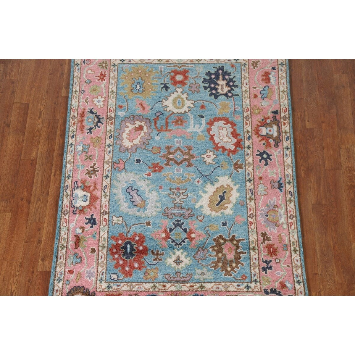 Light Blue Oushak Indian Rug Hand-Knotted Wool Carpet - 3'11"x 5'10"