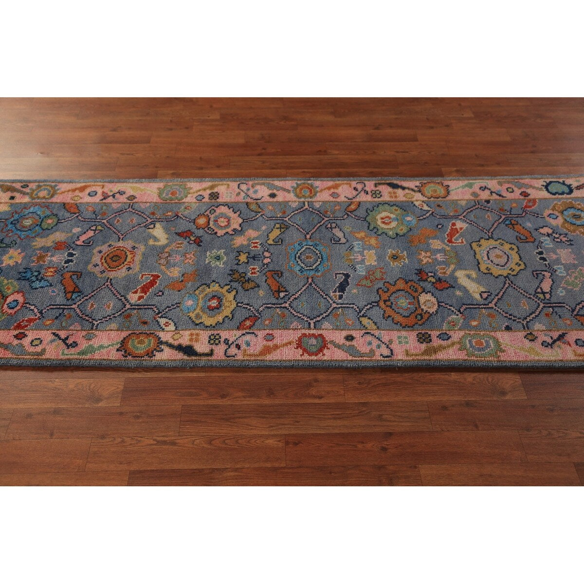 Light Blue Oushak Runner Rug Handmade Wool Carpet - 2'7"x 7'8"