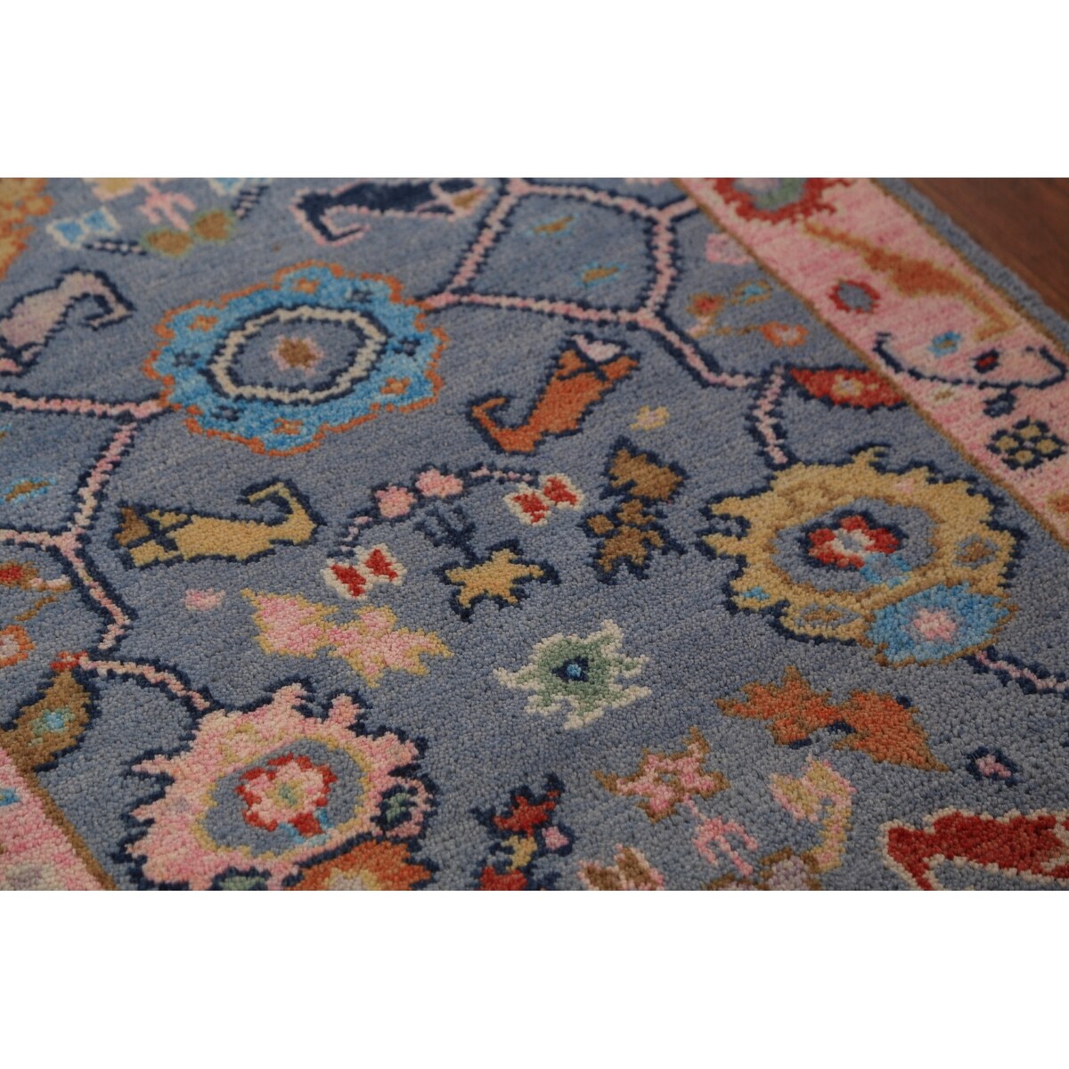 Light Blue Oushak Runner Rug Handmade Wool Carpet - 2'7"x 7'8"