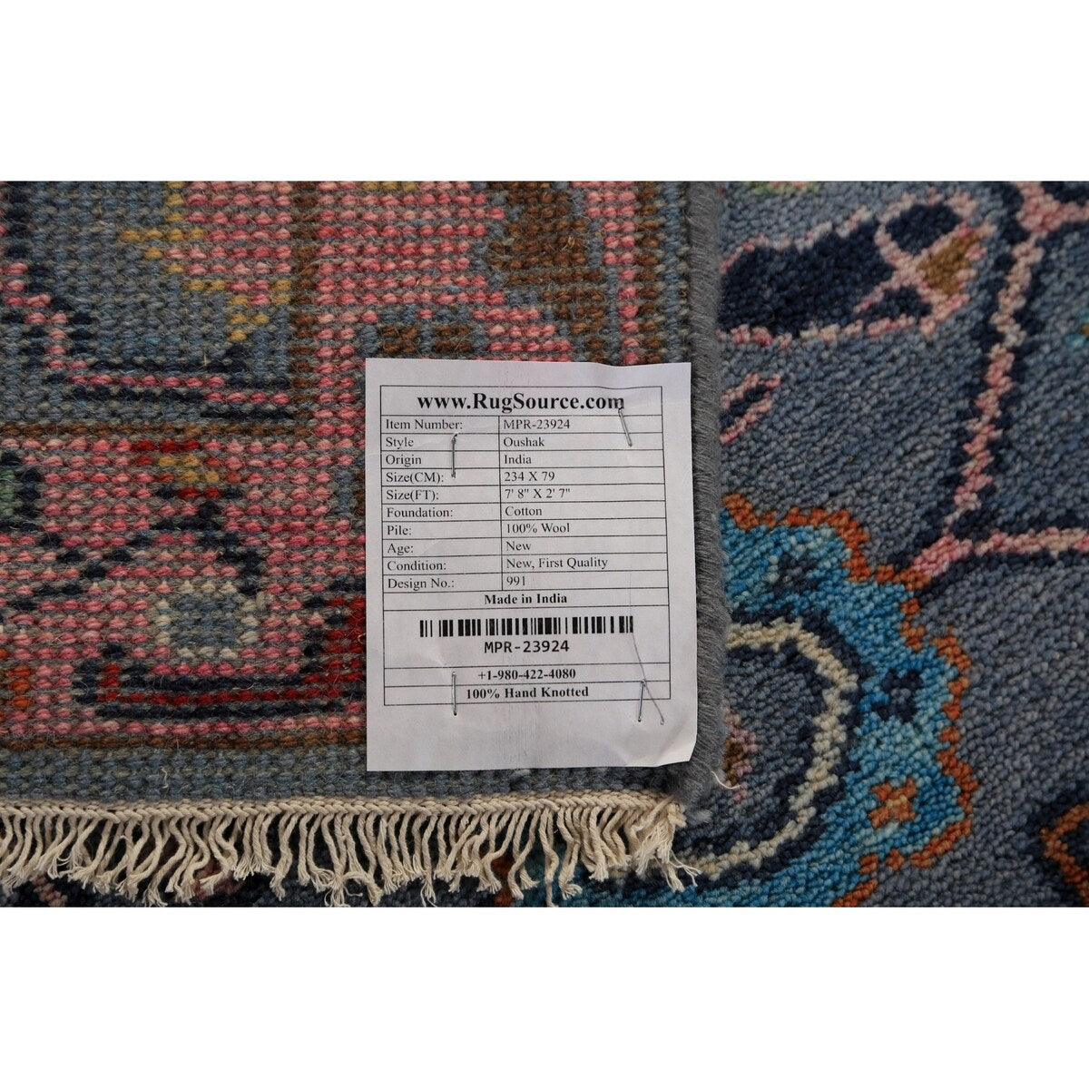 Light Blue Oushak Runner Rug Handmade Wool Carpet - 2'7"x 7'8"