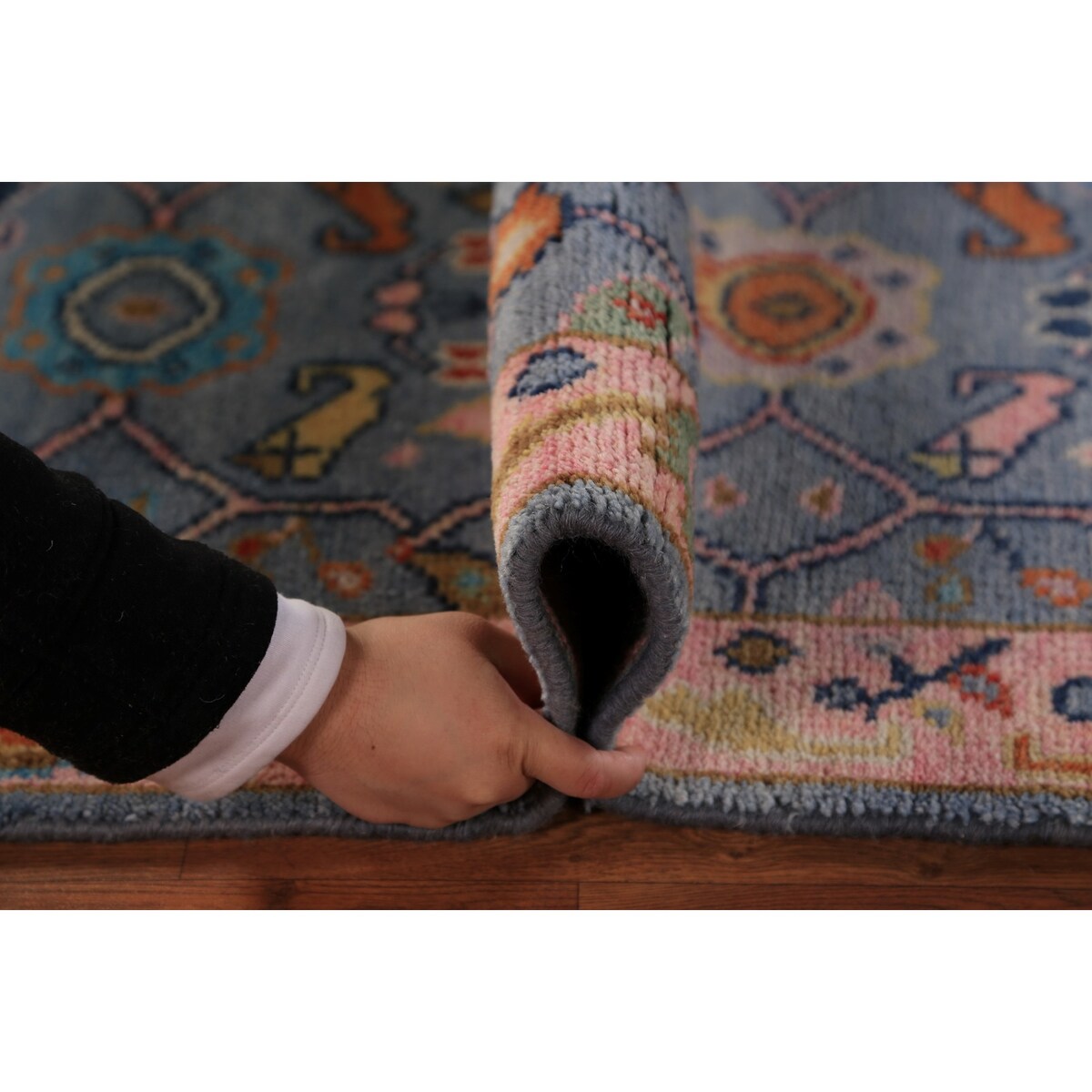 Light Blue Oushak Runner Rug Handmade Wool Carpet - 2'7"x 7'8"