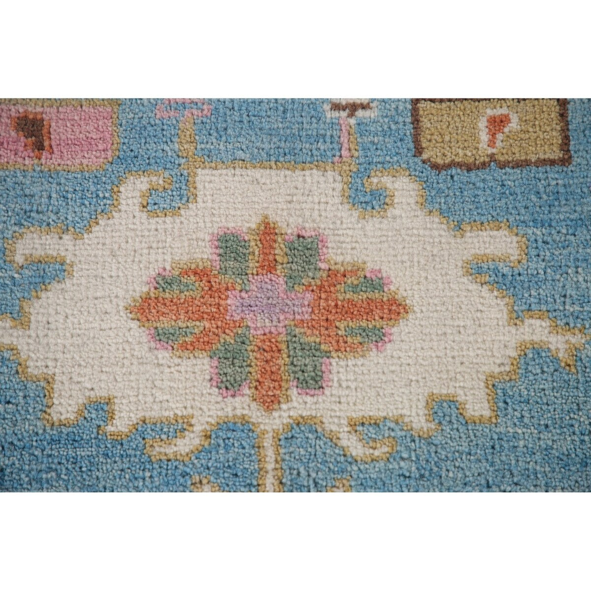Light Blue & Pink Oushak Oriental Area Rug Wool Carpet - 7'10"x 9'9"