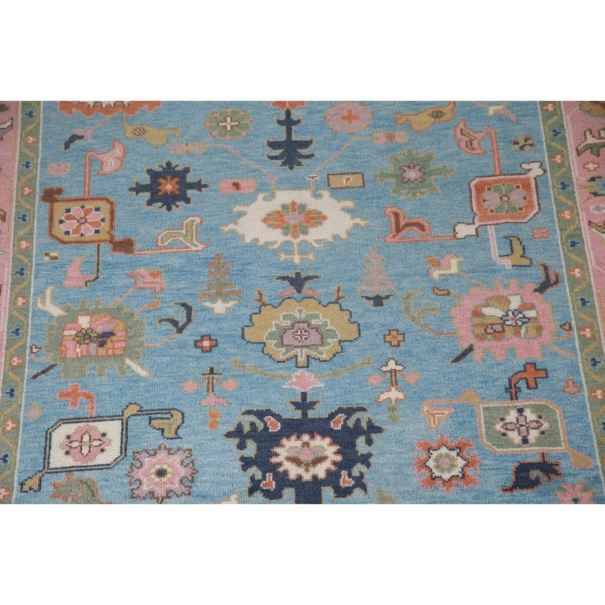 Light Blue & Pink Oushak Oriental Area Rug Wool Carpet - 7'10"x 9'9"