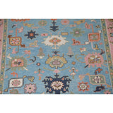 Light Blue & Pink Oushak Oriental Area Rug Wool Carpet - 7'10"x 9'9"