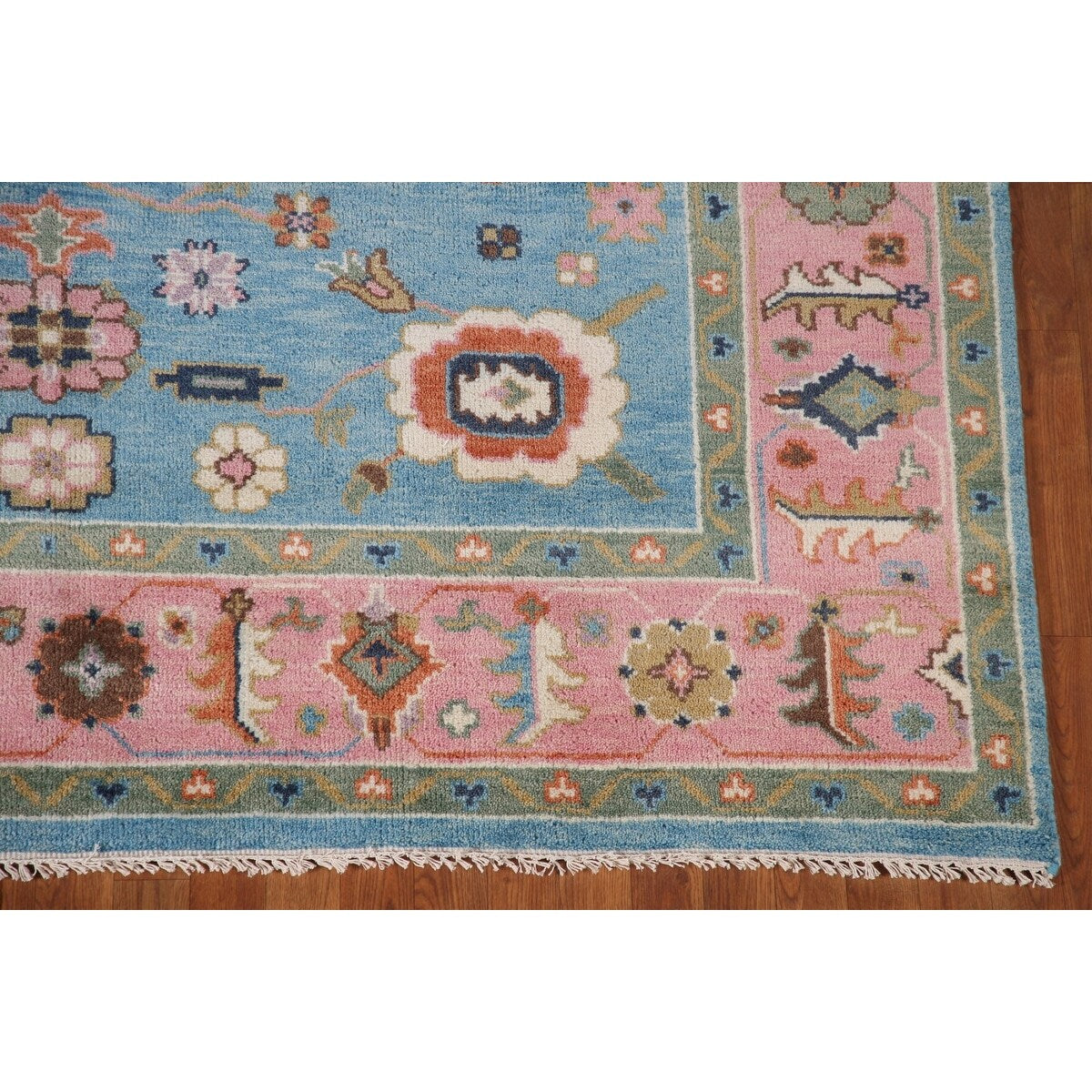 Light Blue & Pink Oushak Oriental Area Rug Wool Carpet - 7'10"x 9'9"