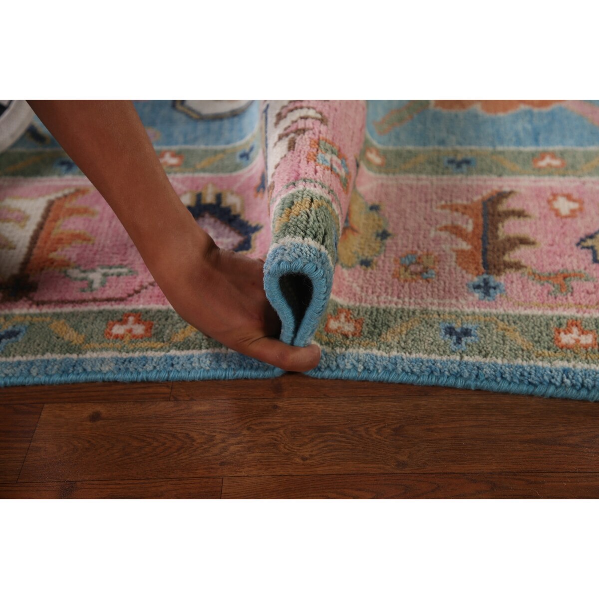 Light Blue & Pink Oushak Oriental Area Rug Wool Carpet - 7'10"x 9'9"