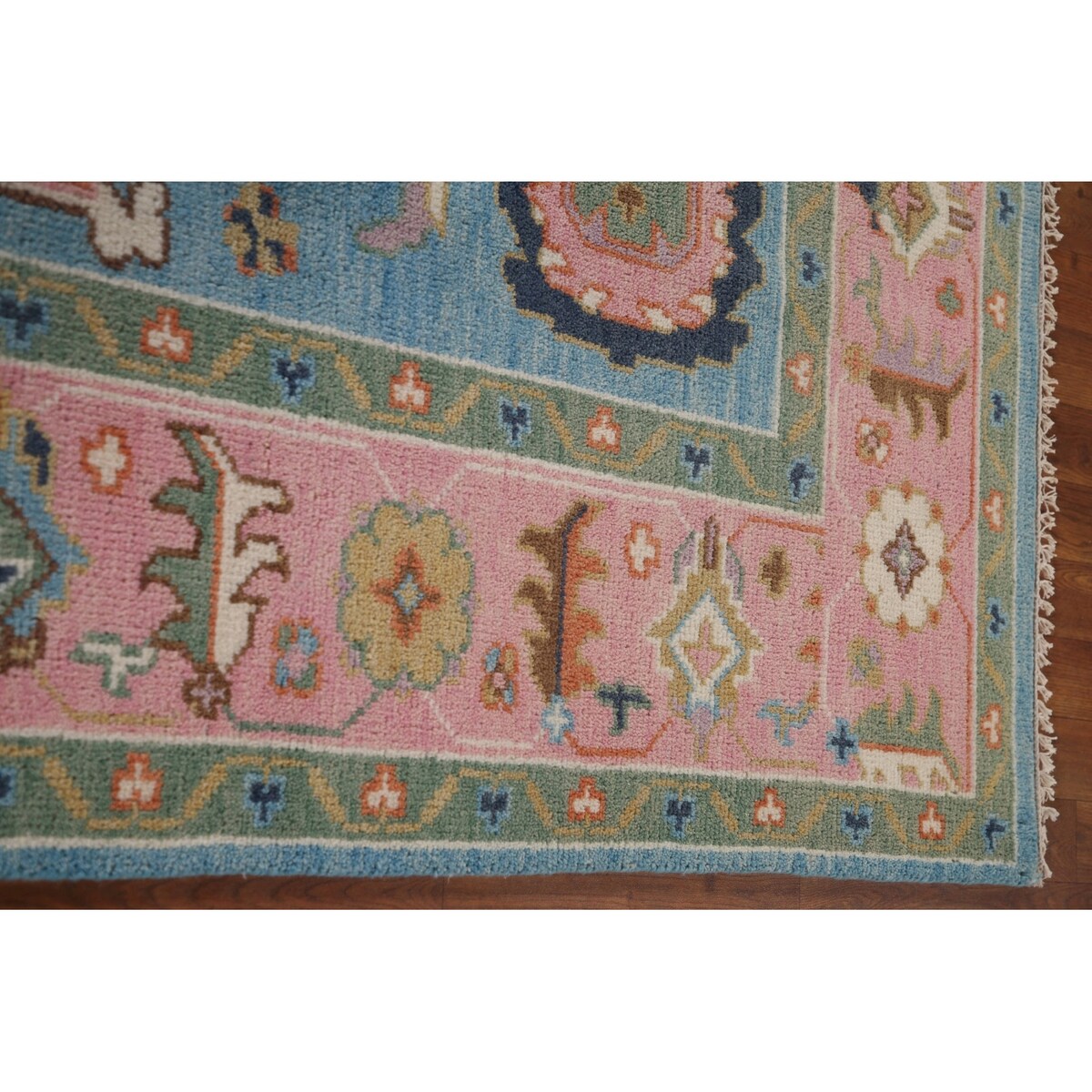 Light Blue & Pink Oushak Oriental Area Rug Wool Carpet - 7'10"x 9'9"