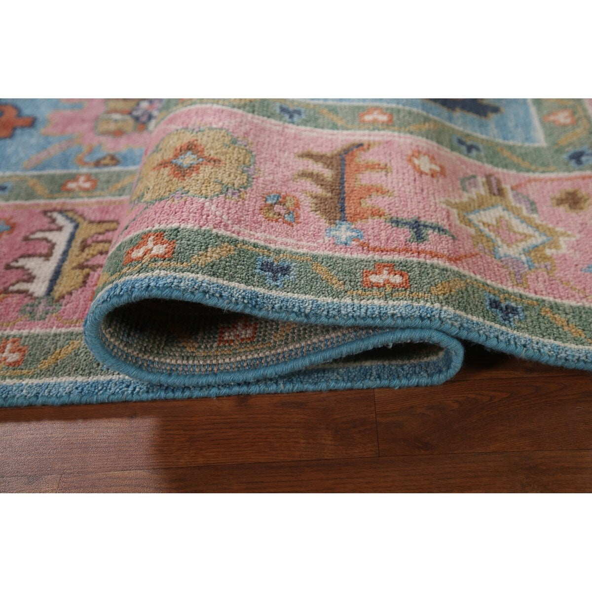 Light Blue & Pink Oushak Oriental Area Rug Wool Carpet - 7'10"x 9'9"