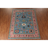 Light Blue & Pink Oushak Oriental Area Rug Wool Carpet - 7'10"x 9'9"