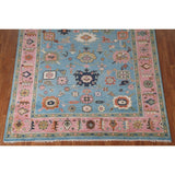 Light Blue & Pink Oushak Oriental Area Rug Wool Carpet - 7'10"x 9'9"