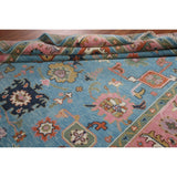 Light Blue & Pink Oushak Oriental Area Rug Wool Carpet - 7'10"x 9'9"