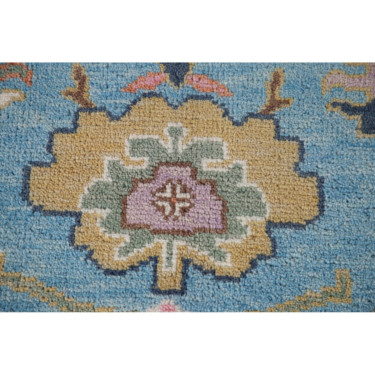 Light Blue & Pink Oushak Oriental Area Rug Wool Carpet - 7'10"x 9'9"