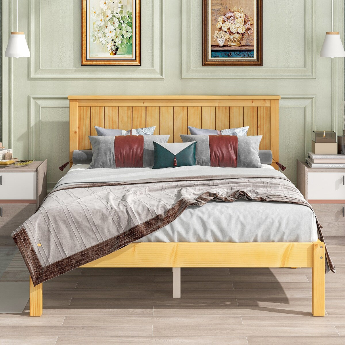 Light Brown Wood Grain Twin Bed