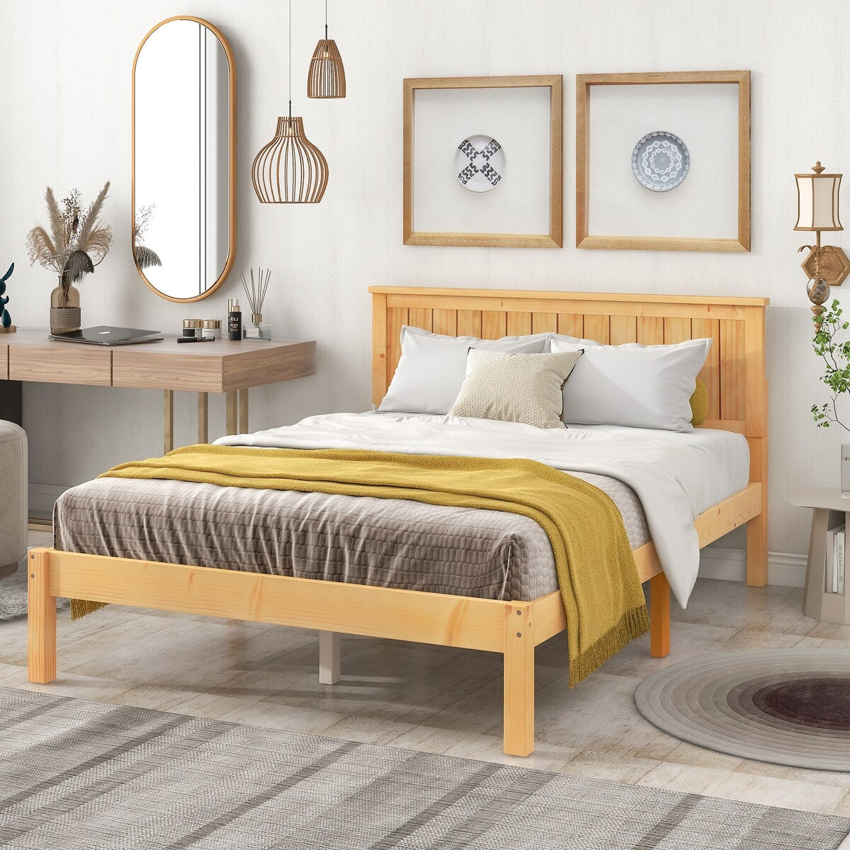 Light Brown Wood Grain Twin Bed
