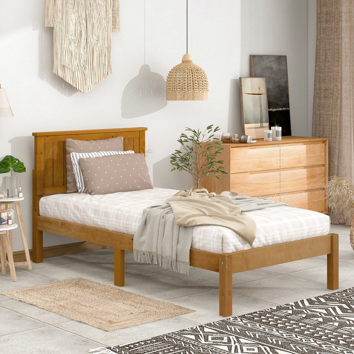 Light Brown Wood Grain Twin Bed