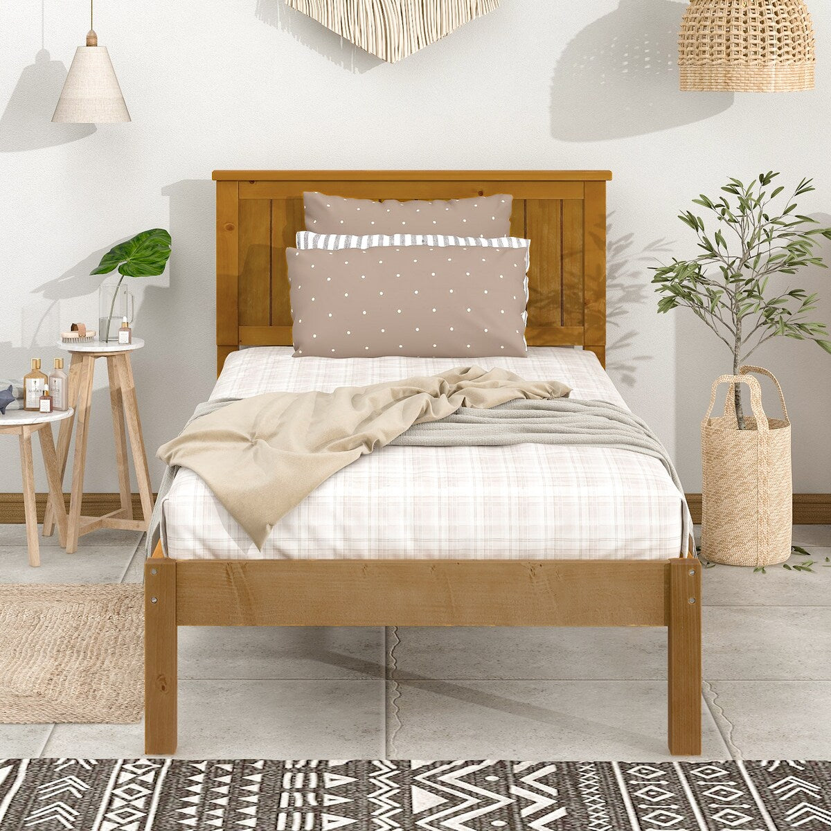 Light Brown Wood Grain Twin Bed