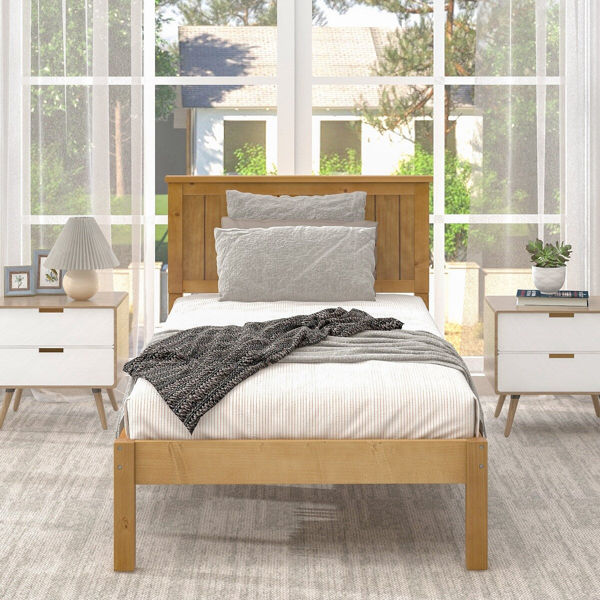 Light Brown Wood Grain Twin Bed