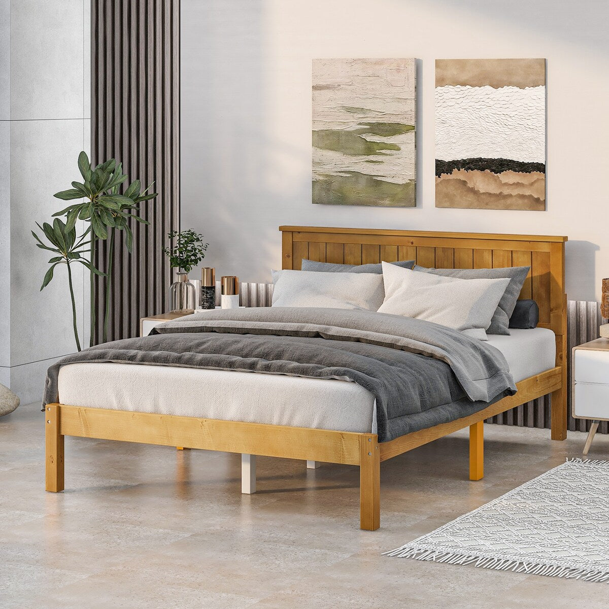 Light Brown Wood Grain Twin Bed