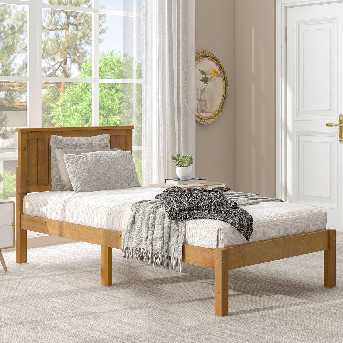 Light Brown Wood Grain Twin Bed