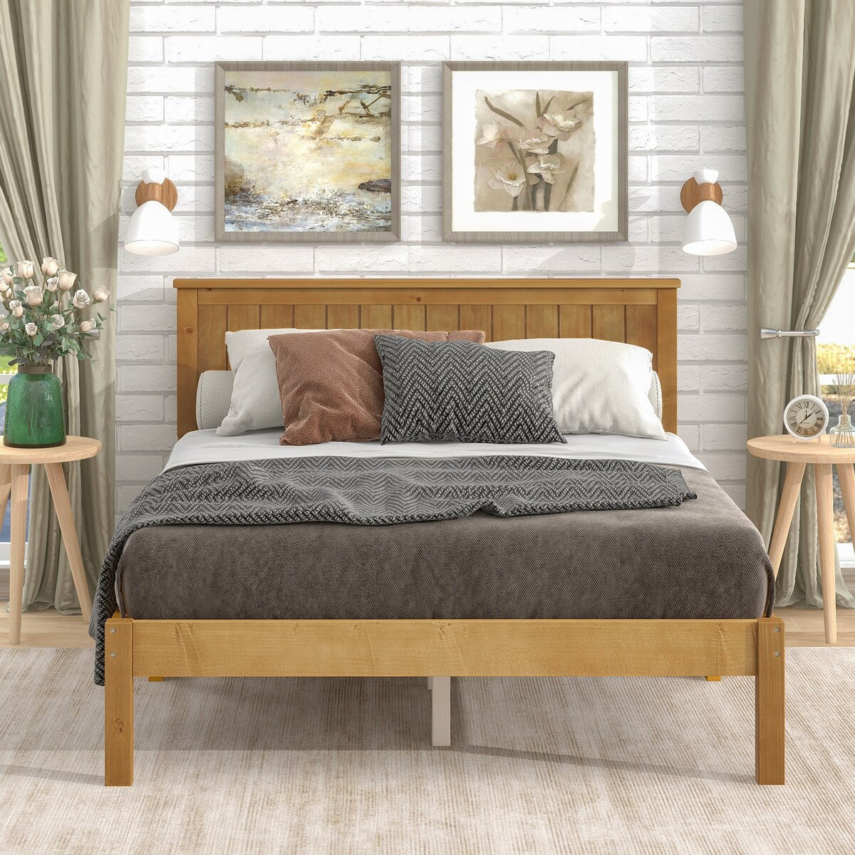 Light Brown Wood Grain Twin Bed