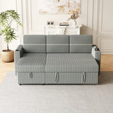 Light Gray Corduroy Sofa Bed, 3-Seater Sleeper with Storage Chaise, USB Port