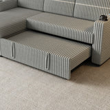Light Gray Corduroy Sofa Bed, 3-Seater Sleeper with Storage Chaise, USB Port
