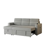 Light Gray Corduroy Sofa Bed, 3-Seater Sleeper with Storage Chaise, USB Port